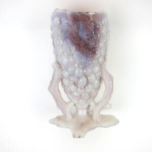 Antique Northwood Mosaic Purple Slag Glass Grape Vine Chalice Vase Early 1900s